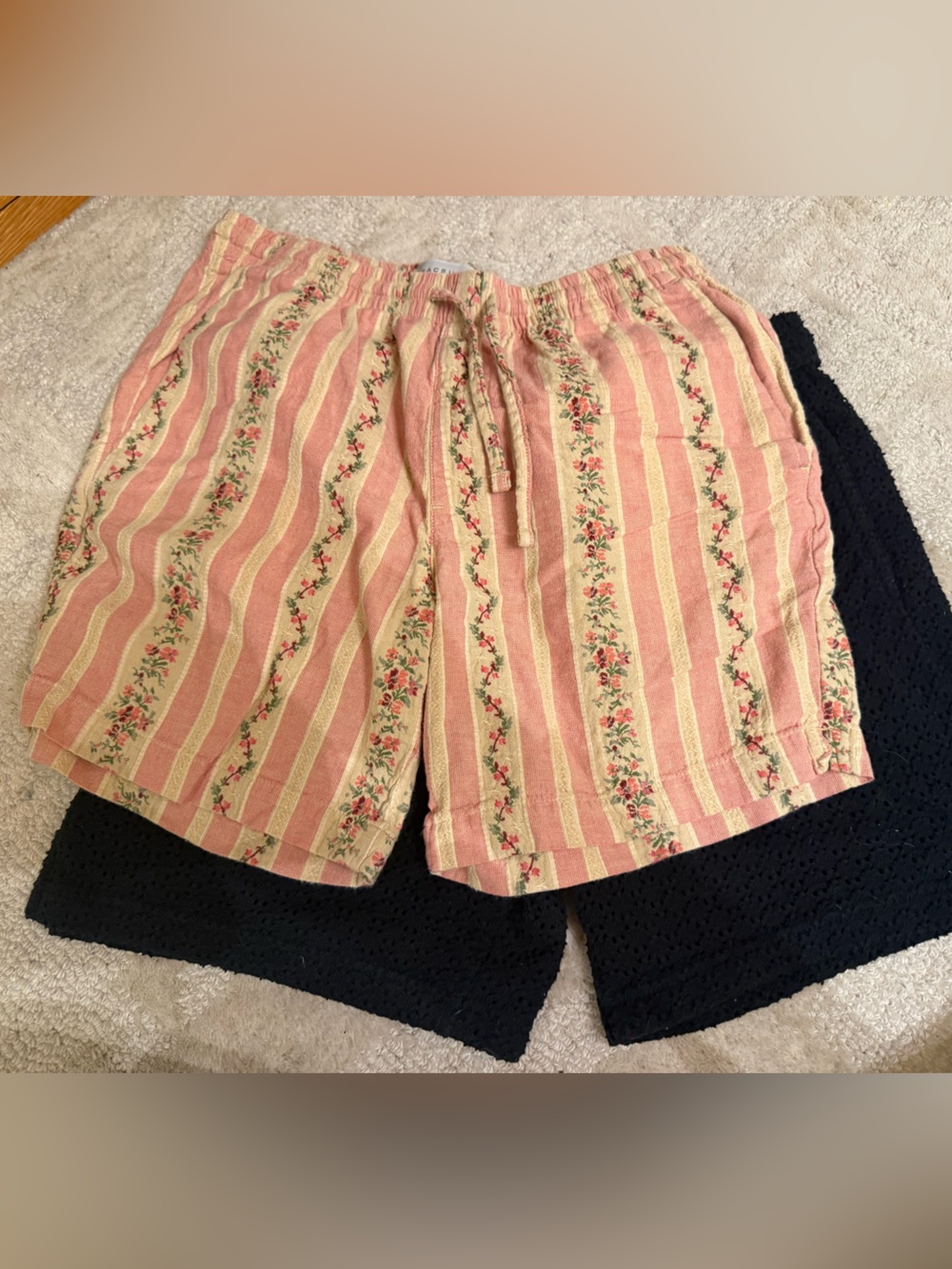 PacSun Pink and Tan Striped Floral Drawstring Shorts - small - never worn